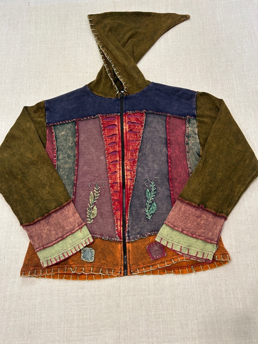 Vintage Y2K Bohemian Hoodie Patchwork Festival Witchy Elfin Embroidered - Picture 2 of 16